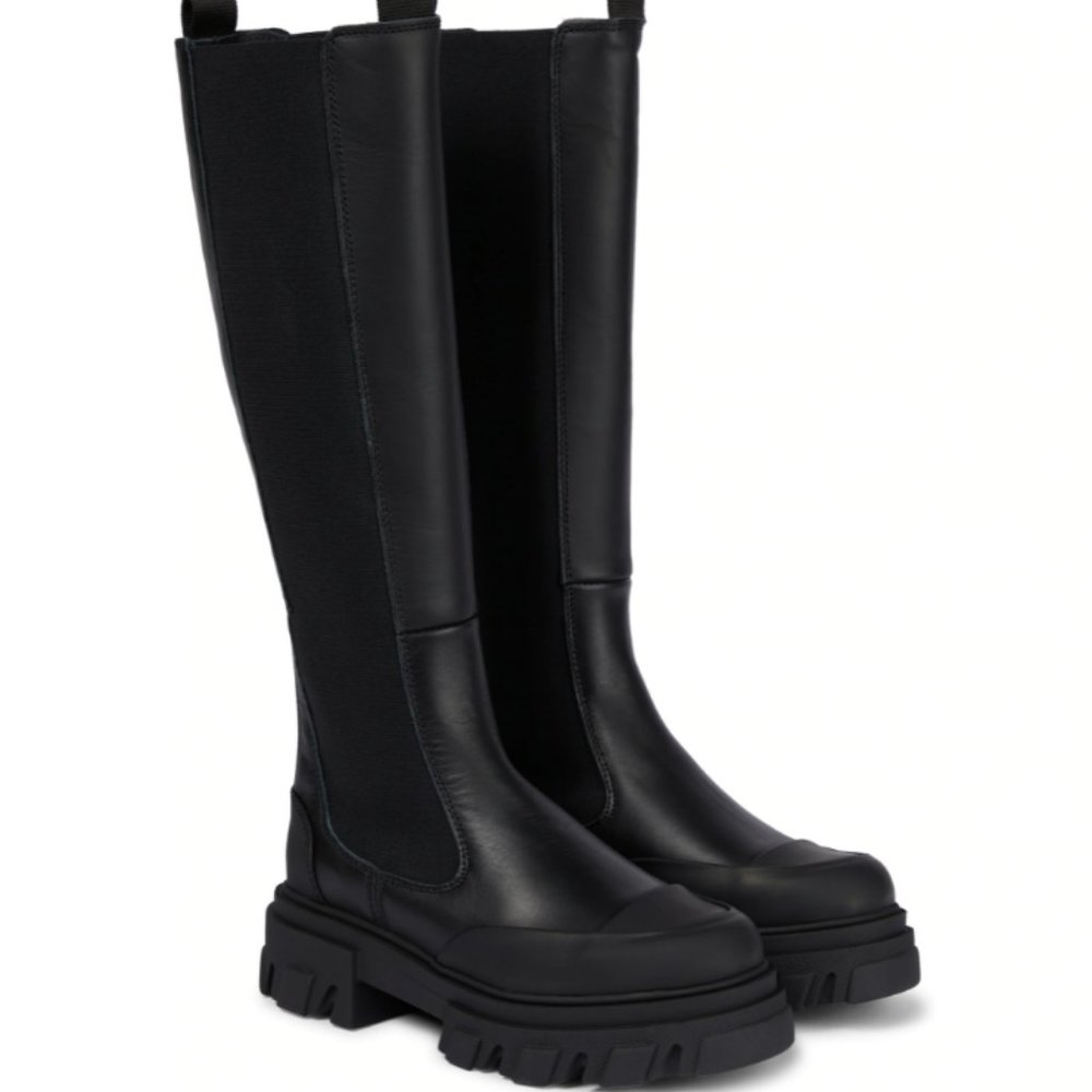 Ganni Leather Chelsea Knee Boots